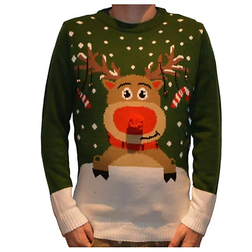 3D Knitted Christmas Jumper In Green Reindeer - Small 1 3D Knitted Christmas Jumper In Green Reindeer - Small
