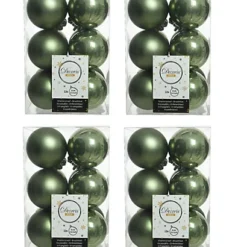 4 X 12 Moss Green Christmas Baubles 6cm Shatterproof Tree Ornaments Shiny Matt Decs