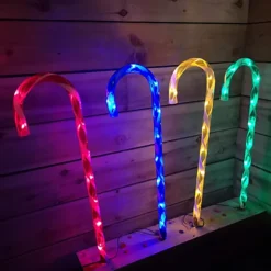 4 X 62cm Festive Multi Colour LED Christmas Candy Cane Stake