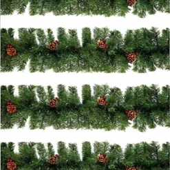 4 X Artificial Christmas Garland Red Berry & Pine Cones Green Garland 2.7M