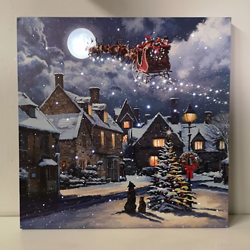 40 X 40cm Snowtime Christmas Santa Dog Street Scene Touch Operated Lit Canvas 1 40 X 40cm Snowtime Christmas Santa Dog Street Scene Touch Operated Lit Canvas