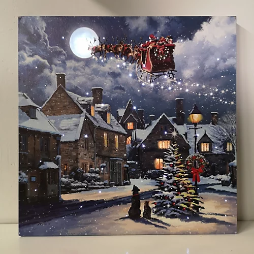 40 X 40cm Snowtime Christmas Santa Dog Street Scene Touch Operated Lit Canvas 4 40 X 40cm Snowtime Christmas Santa Dog Street Scene Touch Operated Lit Canvas - Image 4