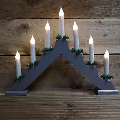 40cm Battery Operated Grey Wooden Christmas Candle Bridge With 7 Bulbs In Warm White 2 40cm Battery Operated Grey Wooden Christmas Candle Bridge With 7 Bulbs In Warm White - Image 2