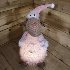 40cm Battery Warm White Light Up Sitting Christmas Reindeer With Pink Hat