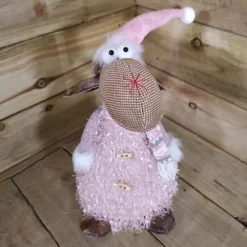 40cm Battery Warm White Light Up Sitting Christmas Reindeer With Pink Hat -Deals Christmas Decor Store 40cm battery warm white light up sitting christmas reindeer with pink hat5060907223211 03c MP