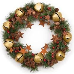 40cm Bells Stars Pine Green Christmas Wreath -Deals Christmas Decor Store 40cm bells stars pine green christmas wreath5056141062808 03c MP