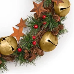 40cm Bells Stars Pine Green Christmas Wreath -Deals Christmas Decor Store 40cm bells stars pine green christmas wreath5056141062808 04c MP