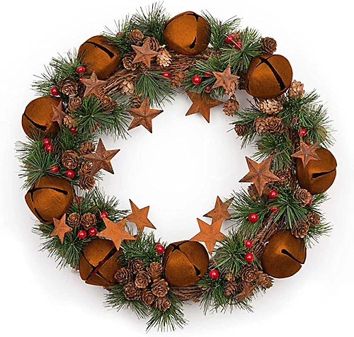 40cm Bells Stars Pine Green Christmas Wreath 1 40cm Bells Stars Pine Green Christmas Wreath