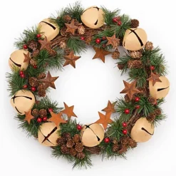 40cm Bells Stars Pine Green Christmas Wreath -Deals Christmas Decor Store 40cm bells stars pine green christmas wreath5060478361855 03c MP