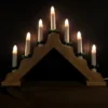 40cm Premier Christmas Candlebridge With 7 Clear Bulb V Shaped In Light Wood Mains Powered