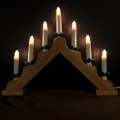 40cm Premier Christmas Candlebridge With 7 Clear Bulb V Shaped In Light Wood Mains Powered