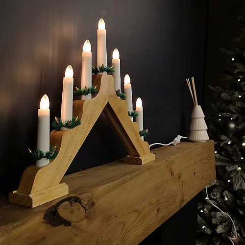 40cm Premier Christmas Candlebridge With 7 Clear Bulb V Shaped In Light Wood Mains Powered 2 40cm Premier Christmas Candlebridge With 7 Clear Bulb V Shaped In Light Wood Mains Powered - Image 2