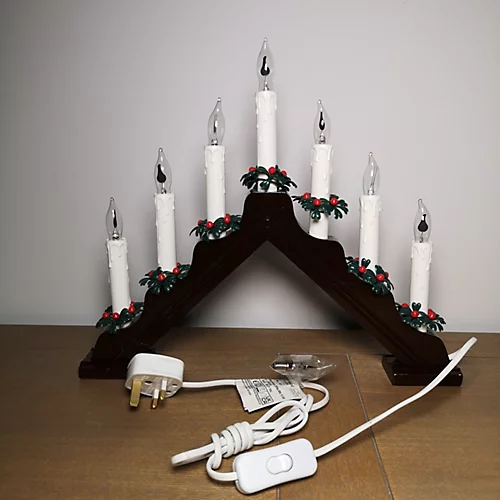 40cm Premier Christmas Candlebridge With 7 Flickering Bulb In Dark Wood Finish Mains Operated 2 40cm Premier Christmas Candlebridge With 7 Flickering Bulb In Dark Wood Finish Mains Operated - Image 2