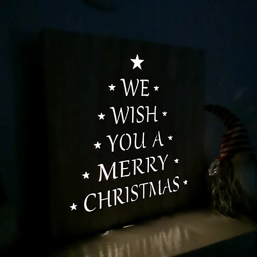 40cm Wooden Slate Effect Lit We Wish You A Merry Christmas Wall Box Art With Warm White LEDs 2 40cm Wooden Slate Effect Lit We Wish You A Merry Christmas Wall Box Art With Warm White LEDs - Image 2