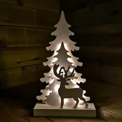 43cm Battery Operated Warm White LED Lit Wooden Christmas Reindeer Scene