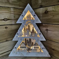 45cm Battery Operated Christmas LED Lit Wooden Tree Village Sillhouette In White