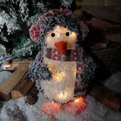 45cm Battery Operated LED Flocked Penguin Christmas Decoration In Warm White