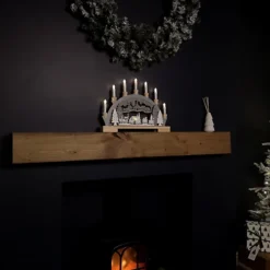 45cm Festive Christmas Candlebridge With 10 Bulbs Wooden Train Silhouette In Wood/Grey Battery Operated -Deals Christmas Decor Store 45cm festive christmas candlebridge with 10 bulbs wooden train silhouette in wood grey battery operated5056589182625 02c MP