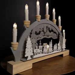 45cm Festive Christmas Candlebridge With 10 Bulbs Wooden Train Silhouette In Wood/Grey Battery Operated -Deals Christmas Decor Store 45cm festive christmas candlebridge with 10 bulbs wooden train silhouette in wood grey battery operated5056589182625 04c MP