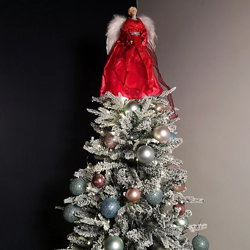 45cm Premier Christmas Angel Tree Topper Decoration In Red And Silver 2 45cm Premier Christmas Angel Tree Topper Decoration In Red And Silver - Image 2