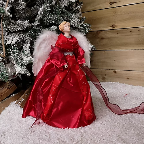 45cm Premier Christmas Angel Tree Topper Decoration In Red And Silver 3 45cm Premier Christmas Angel Tree Topper Decoration In Red And Silver - Image 3