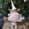 45cm Premier Christmas Standing Angel Decoration With Feather Skirt In Pink & Gold