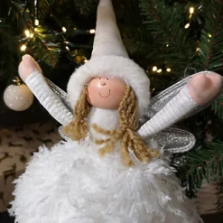 45cm Premier Christmas Standing Angel Decoration With Feather Skirt In White & Silver -Deals Christmas Decor Store 45cm premier christmas standing angel decoration with feather skirt in white silver5060559854900 02c MP