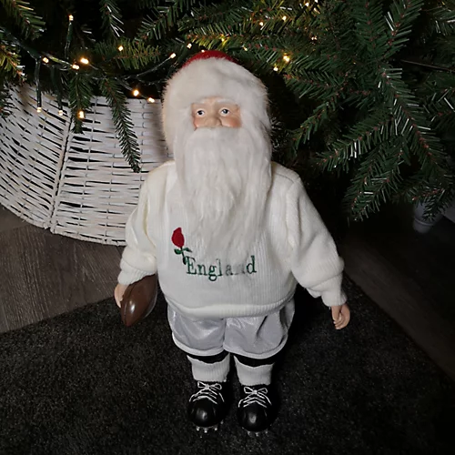 45cm Standing England Rugby Santa Claus Father Christmas Decoration In White 1 45cm Standing England Rugby Santa Claus Father Christmas Decoration In White