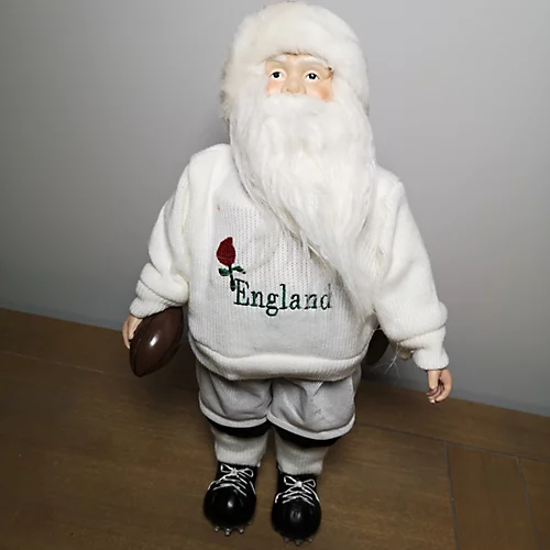 45cm Standing England Rugby Santa Claus Father Christmas Decoration In White 2 45cm Standing England Rugby Santa Claus Father Christmas Decoration In White - Image 2
