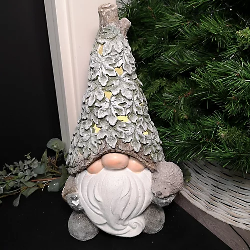 50cm Battery LED Christmas Gnome Ornament With Ivy Leaf Hat In Warm White 1 50cm Battery LED Christmas Gnome Ornament With Ivy Leaf Hat In Warm White
