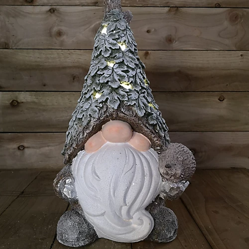 50cm Battery LED Christmas Gnome Ornament With Ivy Leaf Hat In Warm White 2 50cm Battery LED Christmas Gnome Ornament With Ivy Leaf Hat In Warm White - Image 2