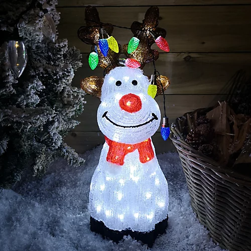 50cm Outdoor Acrylic Sitting Ice White Christmas Reindeer With Multi Coloured LED Lights On Antlers 1 50cm Outdoor Acrylic Sitting Ice White Christmas Reindeer With Multi Coloured LED Lights On Antlers
