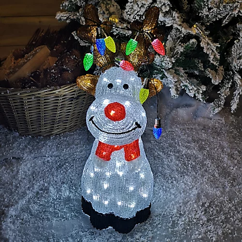 50cm Outdoor Acrylic Sitting Ice White Christmas Reindeer With Multi Coloured LED Lights On Antlers 2 50cm Outdoor Acrylic Sitting Ice White Christmas Reindeer With Multi Coloured LED Lights On Antlers - Image 2