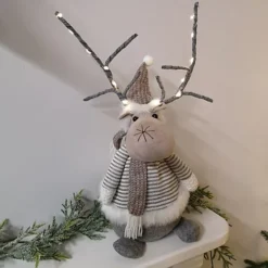 50cm Plush Light Up Reindeer Christmas Decoration With Warm White LEDs