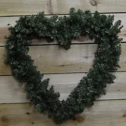 50cm X 55cm Luxury Heart Shaped Pine Christmas Door Wreath In Plain Green