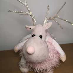 52cm Battery Operated Plush Pink Christmas Reindeer With LED Lit Antlers