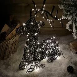 54cm LED Indoor Outdoor Wicker Sitting Reindeer Christmas Decoration