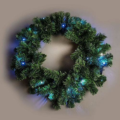 55cm Pre-Lit Green Christmas Wreath Alaskan Pine With 30 Ice White LEDs 2 55cm Pre-Lit Green Christmas Wreath Alaskan Pine With 30 Ice White LEDs - Image 2