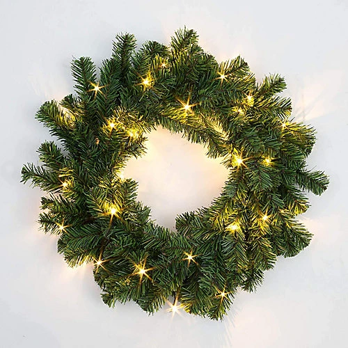 55cm Pre-Lit Green Christmas Wreath Alaskan Pine With 30 Warm White LEDs 1 55cm Pre-Lit Green Christmas Wreath Alaskan Pine With 30 Warm White LEDs