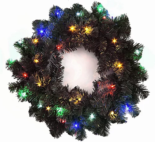 55cm Prelit Alaskan Pine Black Christmas Wreath 2 55cm Prelit Alaskan Pine Black Christmas Wreath - Image 2