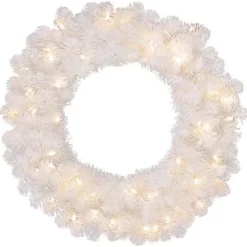 55cm Prelit Alaskan Pine White Christmas Wreath