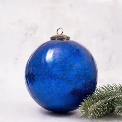 6" XXL Cobalt Blue Crackle Glass Christmas Ball