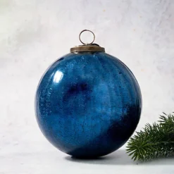 6" XXL Old Navy Crackle Glass Christmas Bauble