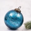 6" XXL Teal Crackle Glass Christmas Ornament