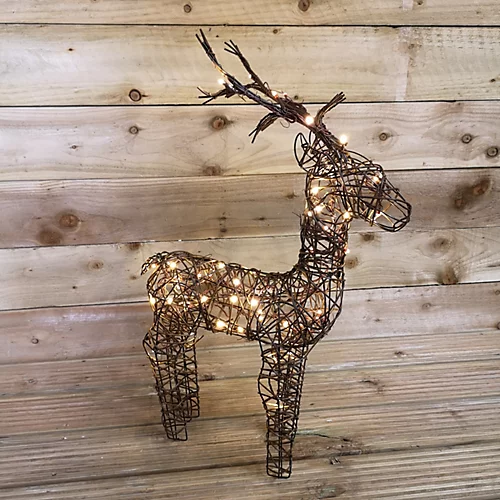 60cm Brown Outdoor Standing LED Wicker Reindeer Christmas Decoration In Warm White 2 60cm Brown Outdoor Standing LED Wicker Reindeer Christmas Decoration In Warm White - Image 2