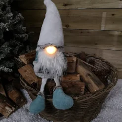 60cm Festive Christmas Bearded Blue & Grey Light Up Lit Male Gonk With Dangly Legs