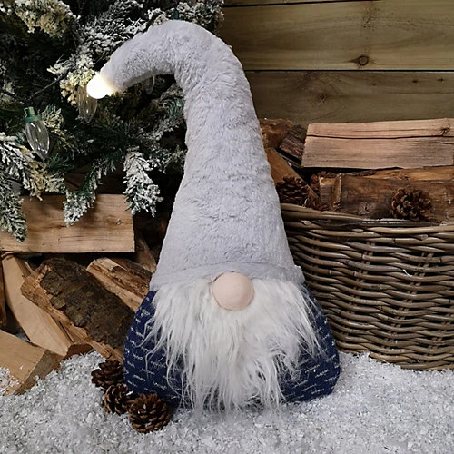 60cm Festive Christmas Light Up Lit Sitting Christmas Gonk With Grey Hat And Blue Body 1 60cm Festive Christmas Light Up Lit Sitting Christmas Gonk With Grey Hat And Blue Body