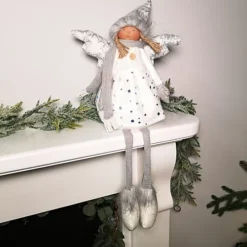 60cm Sitting Christmas Angel With Dangly Legs In Silver -Deals Christmas Decor Store 60cm sitting christmas angel with dangly legs in silver5060559850681 03c MP