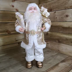 60cm Standing Santa Christmas Decoration In White And Gold Suit With Gifts -Deals Christmas Decor Store 60cm standing santa christmas decoration in white and gold suit with gifts5056589184094 03c MP
