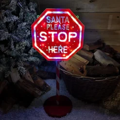 65cm Light Up Christmas Red And White Santa Stop Here Outdoor Sign With 45 Multi Colour LED -Deals Christmas Decor Store 65cm light up christmas red and white santa stop here outdoor sign with 45 multi colour led5060907228889 03c MP